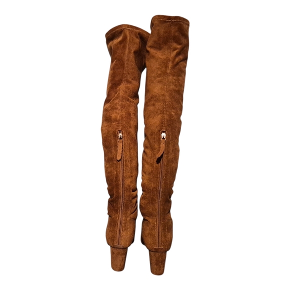 Vero Cuoio Soft Tan Leather Over The Knee Side-Zip Riding Boots Women\'s Size 7.5